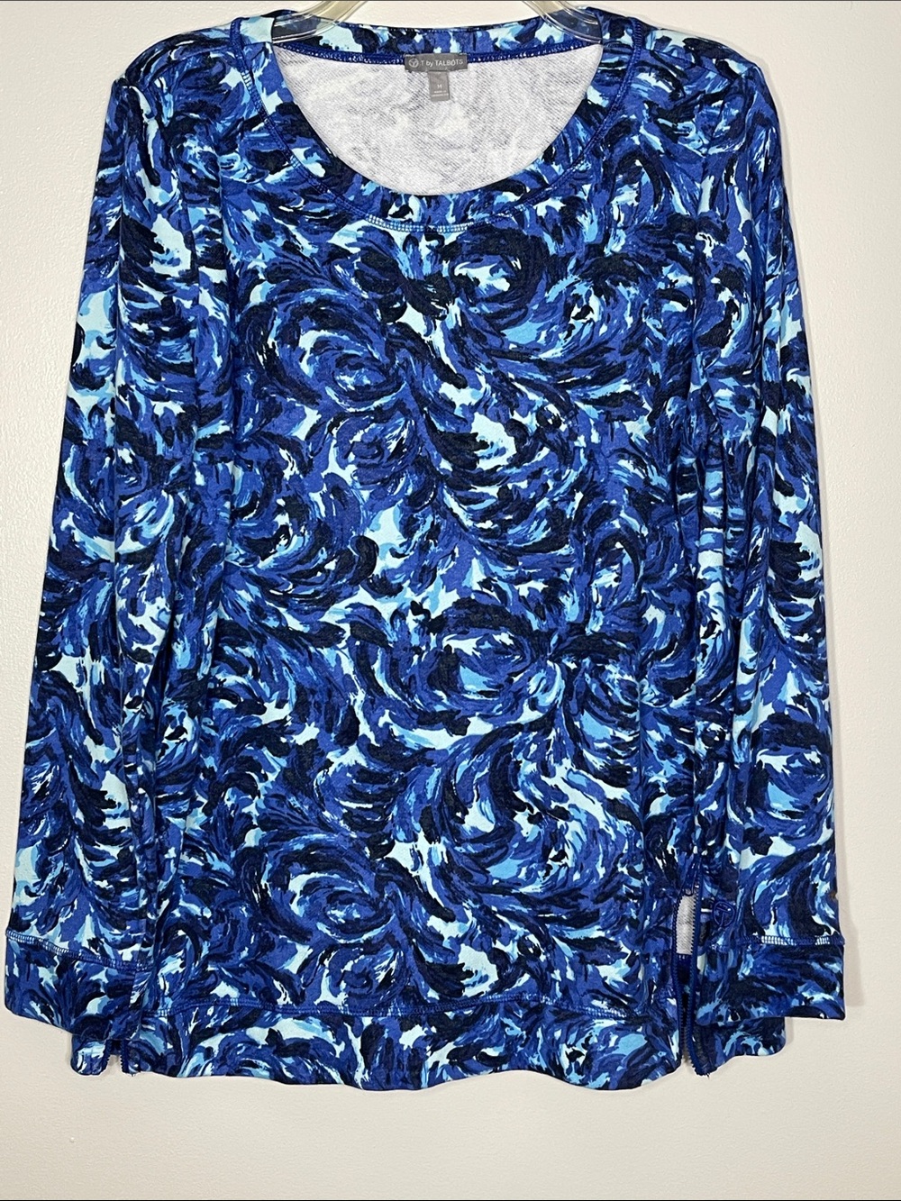 Talbots Blue Swirl Print Long-Sleeve Crewneck sweatshirt